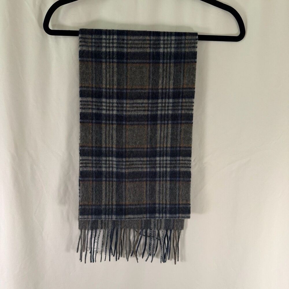 New james Pringle Weavers Pure Wool Scarf Grey Square Tassels 71"L x 10"W